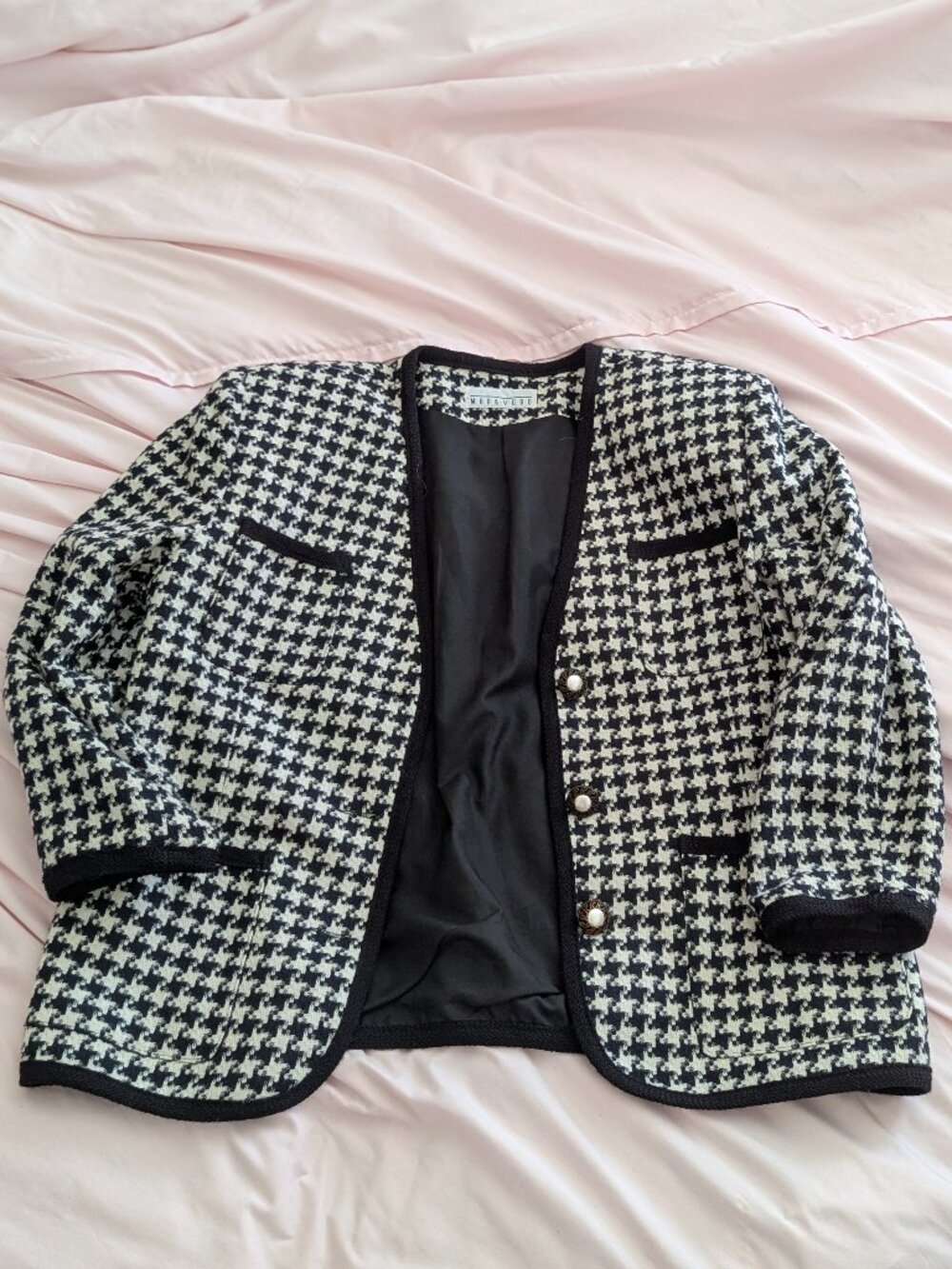 MODA-VERO Black White Houndstooth Wool Jacket 13/14